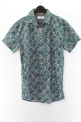 No Excess Herren Hemd Gr. M Kurzarm Blau Muster Stretch Baumwolle #FY-15