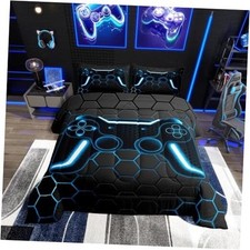 Gaming Boys Comforter Sets Blue Gamer Kids Bedding Sets for Twin Black Blue