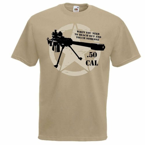 Mens Khaki 50. Cal Sniper Quote US Army Style T-Shirt Desert Marksman Top - 第 1/1 張圖片