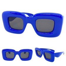 OVERSIZE RETRO Party Club Rave DJ SUN GLASSES Large Big Thick Square Blue Frame