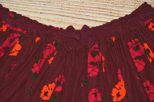 NWT LANDS' END GIRLS 4 CORDUROY FLARE PLEATED BOW FLORAL BURGUNDY PINK SKIRT - Picture 3 of 9