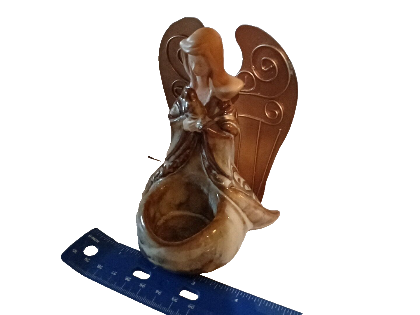 Yankee Candle Angel Votive Candle Holder Beige & Gold Tone Bird Copper