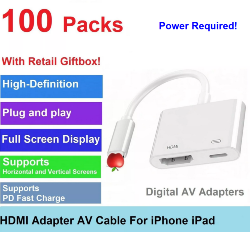 Wholesale 100 x iPhone 8Pin To HDMI Female AV Cable Adapter For iPhone  iPad iOS - Picture 1 of 16