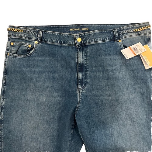 Pantalones de mezclilla para mujer Michael Kors 24W Union Wash acampanados logotipo de eslabones dorados $155 - Imagen 4 de 18