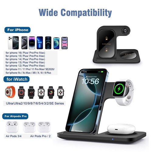 Bezprzewodowa ładowarka 3w1 Stacja szybkiego ładowania do Apple Watch 10 9 iPhone 16 15 - Zdjęcie 12 z 16