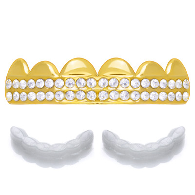 Men's Hip Hop Iced Grillz Gold Tone Top Cap Teeth L019 G Mold 1 extra Bar