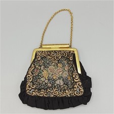 Vintage Abendtasche Micro-Stickerei – Petit Point – Floral – Metallbügel – 50er