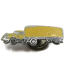 Yellow Truck Pin Antique Enamel Screwback Nice Quality