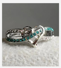 SILVER HEART AND TURQUOISE RHINESTONE RING 5 6 7 8 9