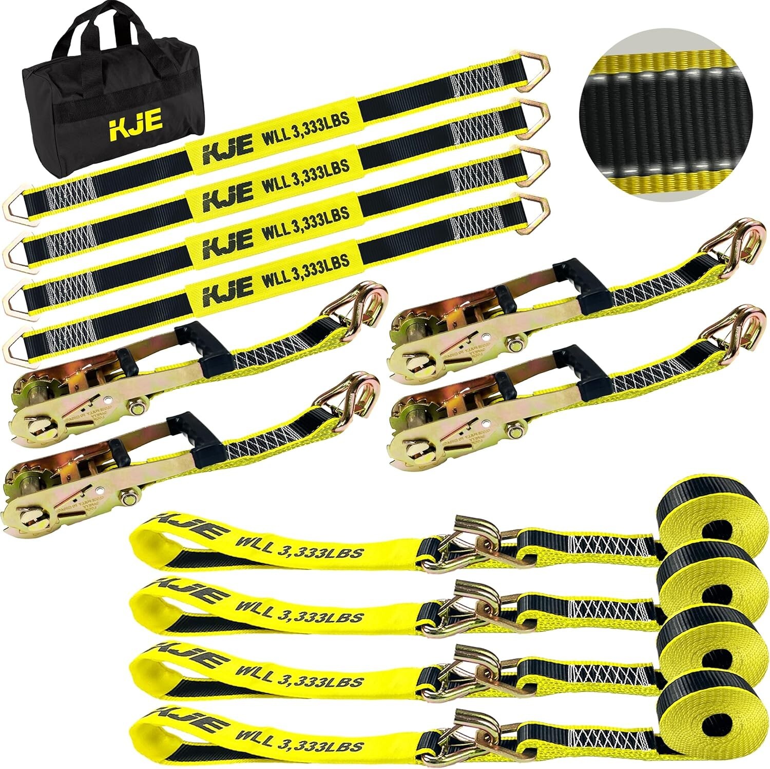 Heavy Duty Car Trailer Tie Down Straps w/Reflective - (4) 2