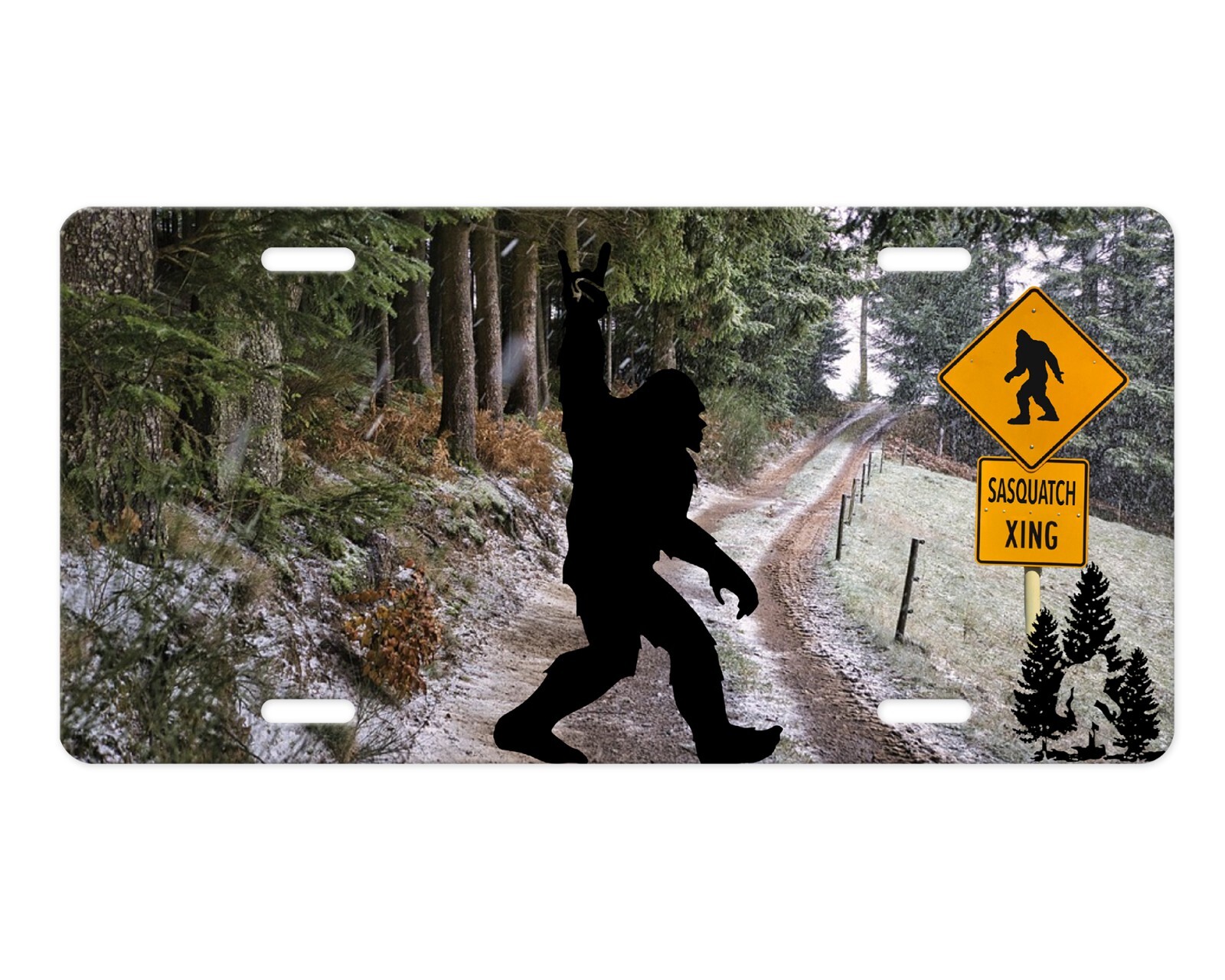 Sasquatch Crossing Aluminum Front License Plate Car Accessory Vanity Plate