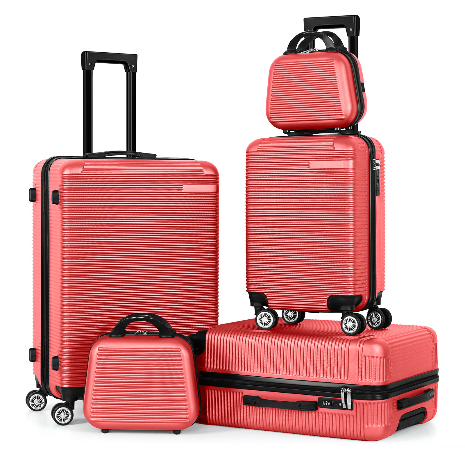 5 Piece Set Luggage Hardside Women Travel Suitcase with Spinner Wheels TSA Lock
