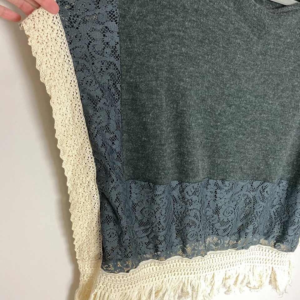 Ya Los Angeles Boho Poncho Womens Small Grey Knit Fringe Lace Country Western Foto 3 de 4