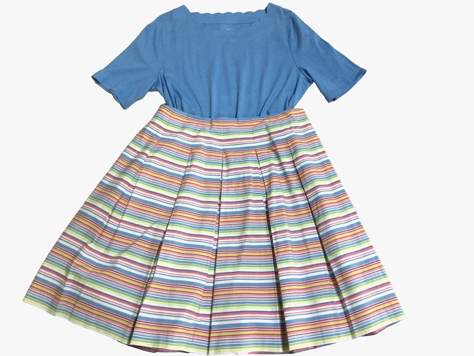 Talbots Mujer Talla 14p Caja Plisada Falda Hasta la Rodilla Algodón Elástico Azul Amarillo Foto 4 de 4