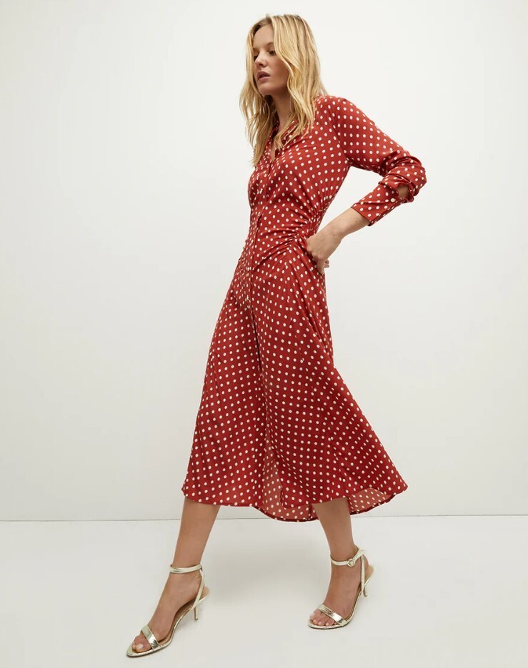 NEW VERONICA BEARD Lex Polka-Dot Dress brick red ecru 10 | eBay
