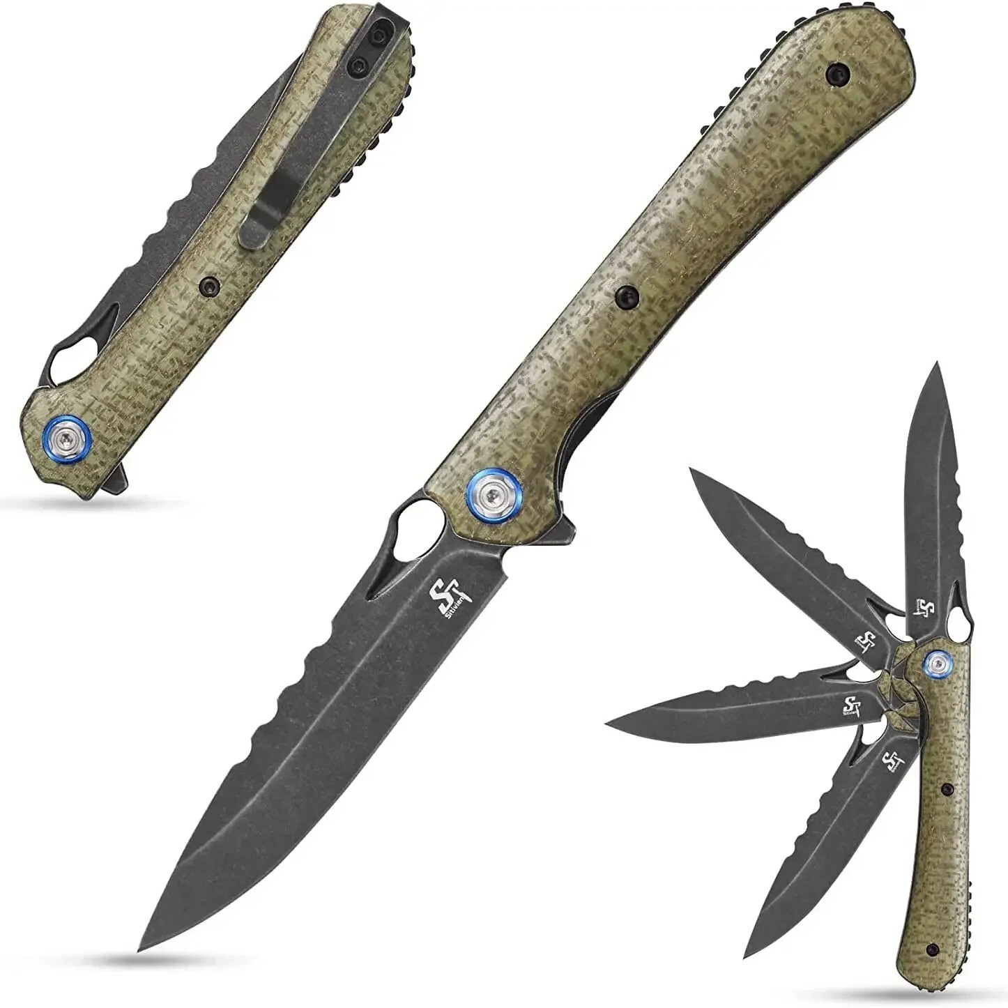 Sitivien ST145 Folding Knife 14C28N Steel Blade Micarta Handle EDC Tool Working 