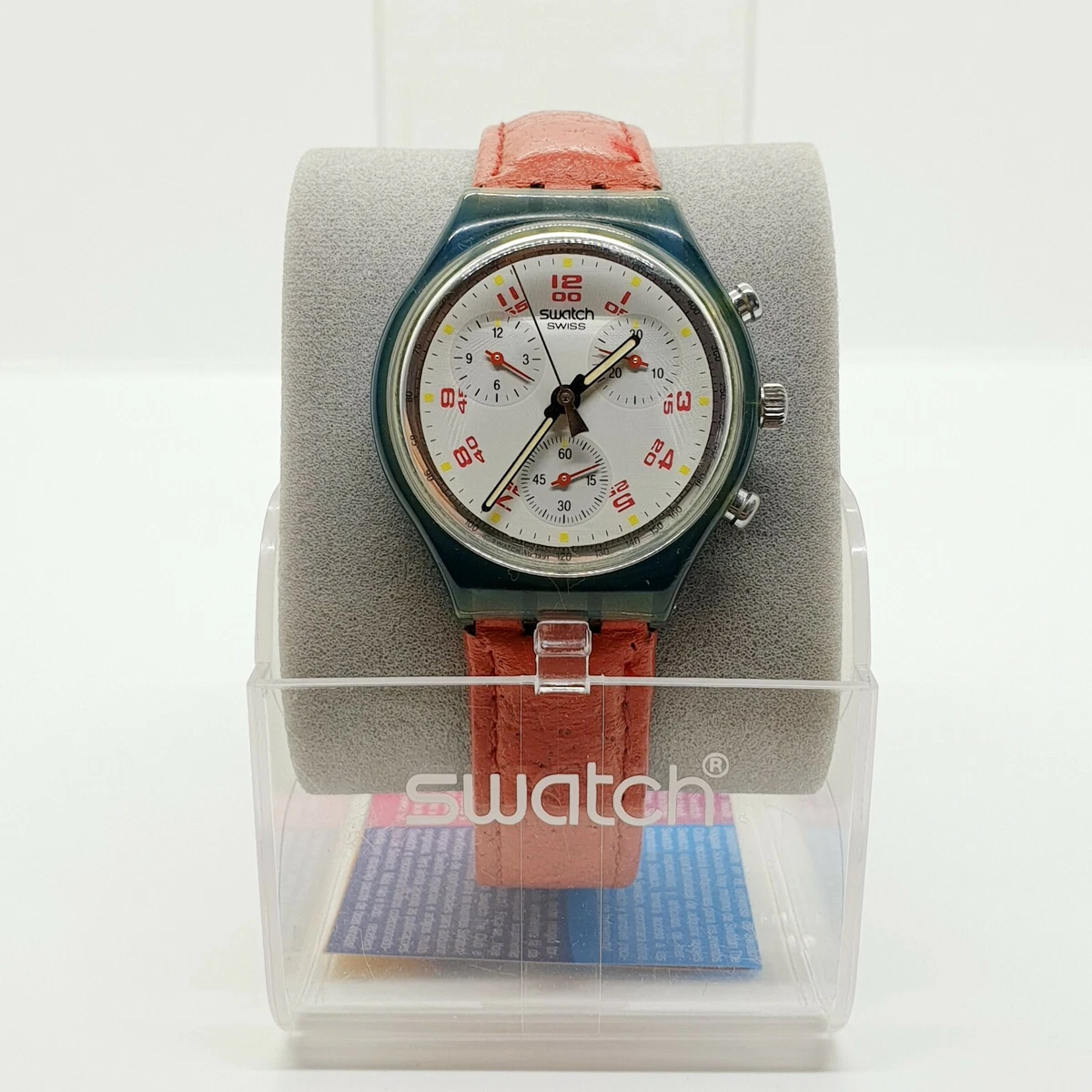 1992 Green & Red Swiss Swatch Chronograph Watch, Rare Swatch Chrono 90s with BOX
