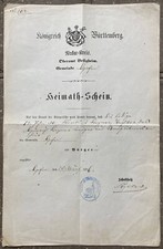 Heimatschein Königreich Württemberg Neckar-Kreis Oberamt Besigheim Hofen 1876 !!