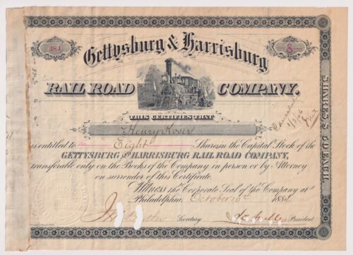 1884 Gettysburg & Harrisburg Eisenbahngesellschaft Bestandsurkunde - Bild 1 von 1