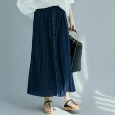 Women Ladies Pleated Maxi Skirt Loose Elastic Waist Casual Summer Beach