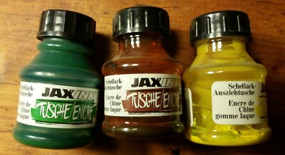 JAX Ink Tusche Schellack-Ausziehtusche - kadmiumgelb permanentgrün siena 3 Stück
