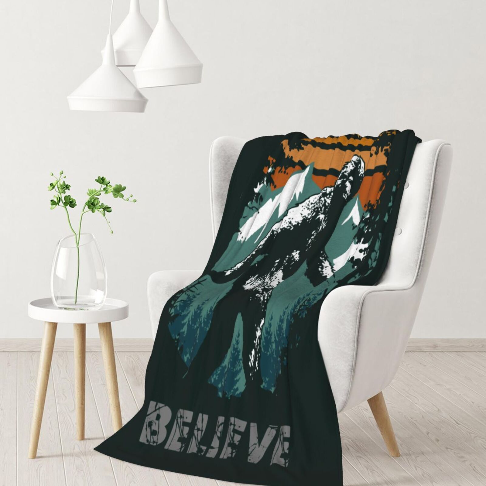 Retro Bigfoot Believe Throw Blankets Super Soft Warm Flannel Blanket