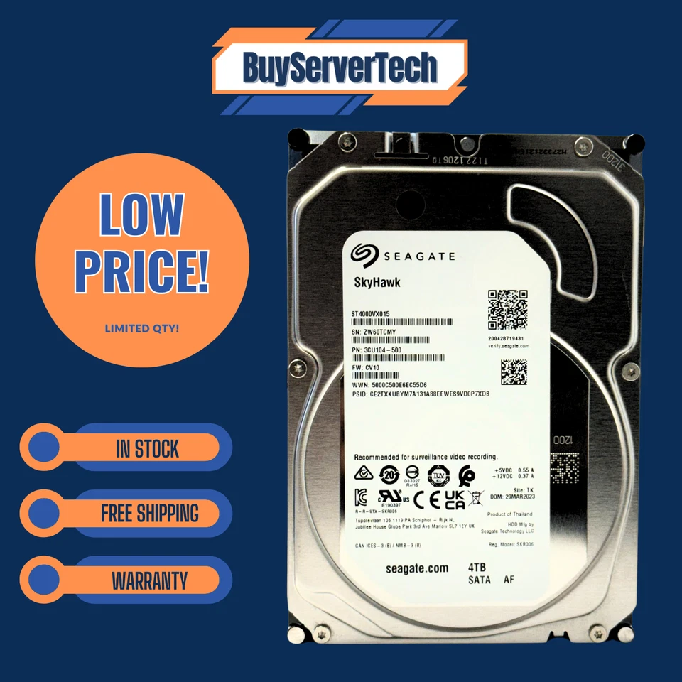Seagate ST4000VX015 4TB 5400RPM 3.5" SATA HDD 256MB Cache CMR 0HRS NVR NAS DVR - Image 2 of 4