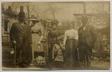 Men Women Hats Handbag Cane Child Time Period Fashion 1910s RPPC Postcard