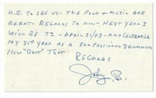 Johnny Blowers Signed Note / Jazz Swing Drummer Autographed 1982 RARE