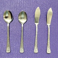 INTERPUR FLORENZ 4 PEDAL Stainless Flatware 2 SUGAR SPOONS & 2 BUTTER KNIVES