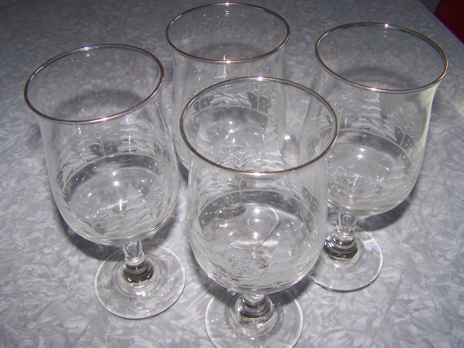 Vintage Arby's Libbey Frosted Glasses Winter Scene Wine Goblets Gold ...