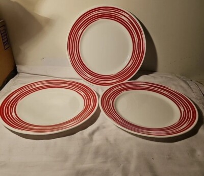 Correll Dinner Plates Set of 3 Cranberry Red Strokes of Color Joy Mangano USA
