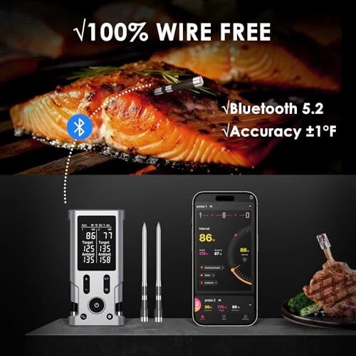 Wireless Meat Thermometer, 800FT Bluetooth Cooking Thermometer, 2 Ultra X-109