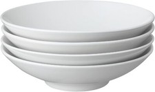 Denby White Porcelain Pasta Bowls Set of 4 - Dishwasher Microwave Safe Classic 