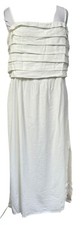 GAP White Linen Blend Sleeveless Midi Dress Strapless Straps Full Skirt XL NEW