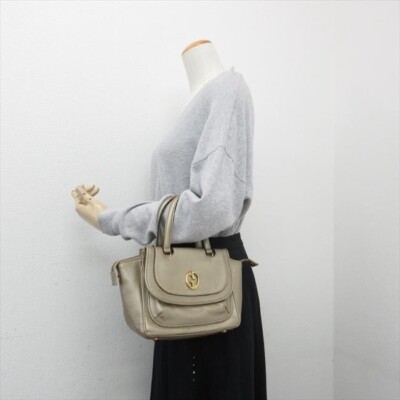 Authentische GUCCI Double G Detail Handtasche 282481 Bronze Leder Beuteltasch...