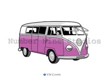 VW Camper Split Screen Artwork in Pink Print 7'x5' signed, limited to 2 prints
