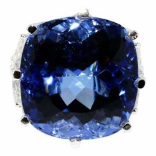 Transparent Royal Blue 19.25CT Sapphire With Marquise  Round CZ Princess Ring