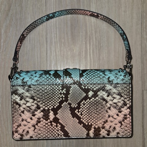 Michael Kors Greenwich Silver Stud Bag Ocean Blue MLT MSRP $458 Snake Embossed - Picture 2 of 13