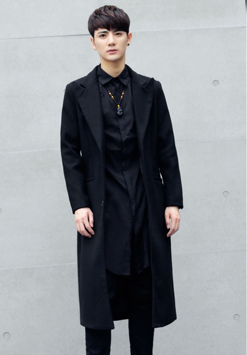 ジャケット・アウター ok.soon gentleman wool coat black Chrisuno Men's Trench Coat Slim Fit Stand Collar Spring Fall