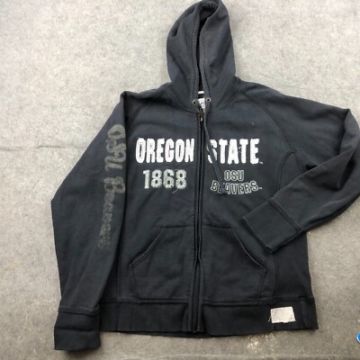 Oregon State Beaver Hoodie Men Medium Black Full Zip Embroidered Logo Spell  Out