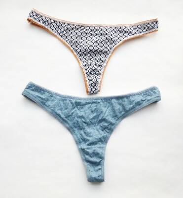 2Pack Women Thong cotton Geometric T-back Underwear Hipster G-string Panties 2XS