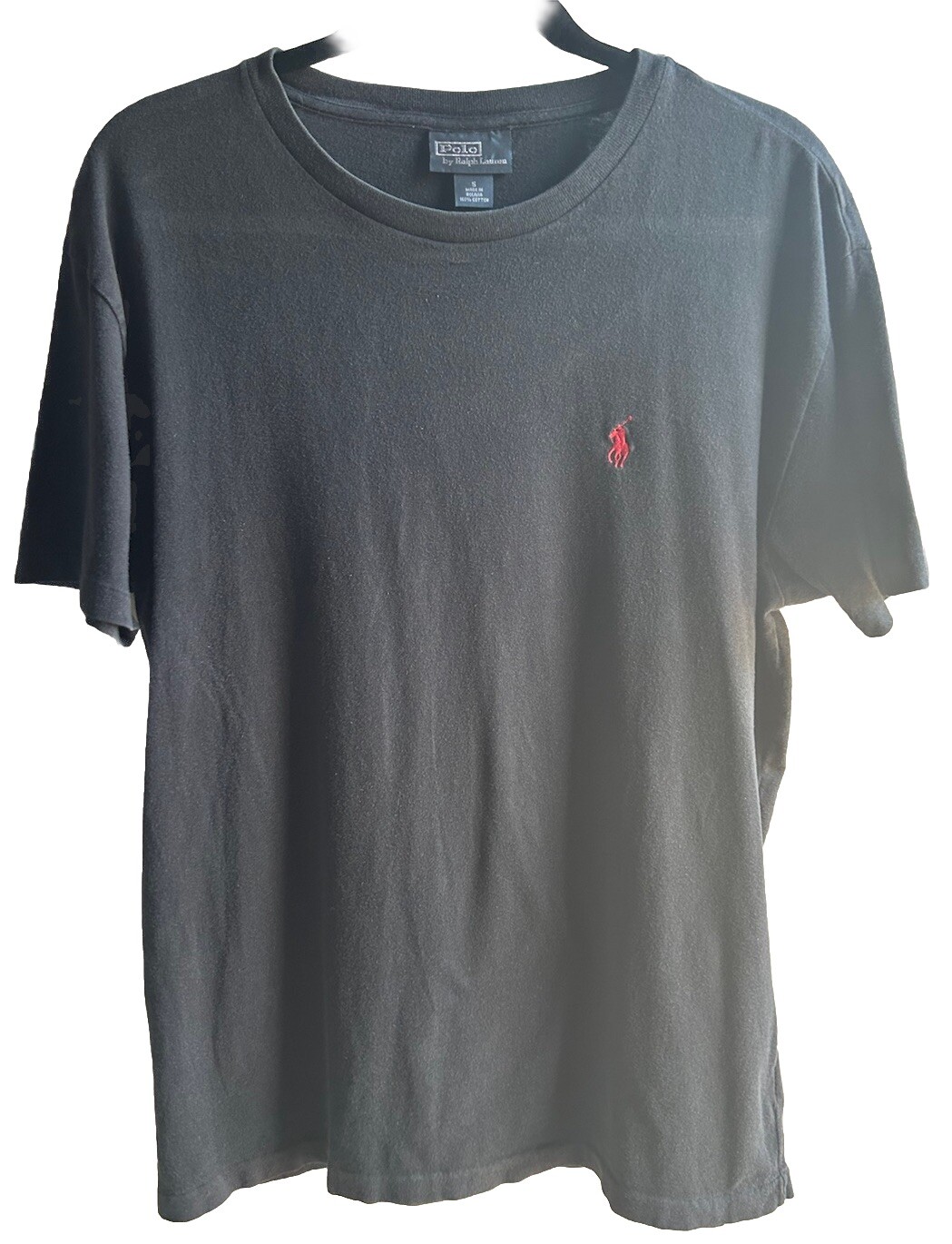 polo uomo piccola punto singolo vintage nera con logo pony rosso