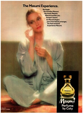 1977 PRINT AD, Masumi Perfume By Coty Experience Tranquil Serene 70's Sexy Woman