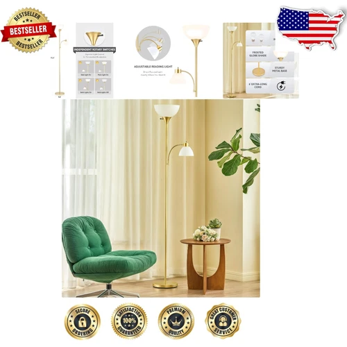 Elegant 71" Torchiere Floor Lamp with Adjustable Reading Lights and Gold Finish