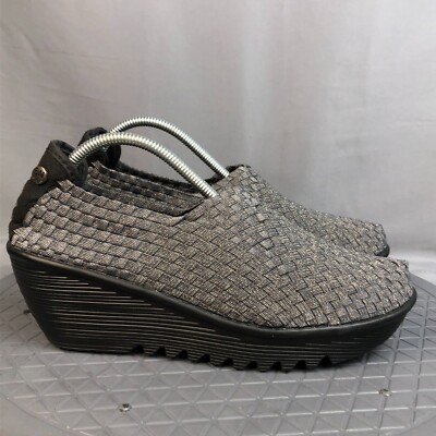 Bernie Mev Gem Womens Wedges Size Basket Weave Grey Shimmer Shoes 