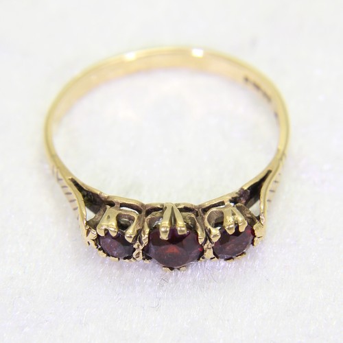 Vintage Granat-Trilogie-Ring 9 kt 9 kt Gelbgold Größe 10 1/4 - U - Bild 4 von 8