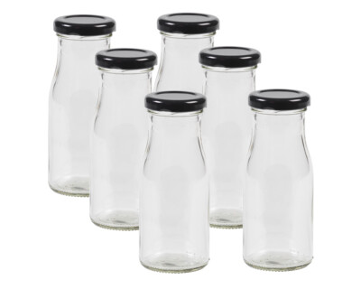 Glasflaschen mit Schraubverschluss Deckel Schwarz 150ml Saftflaschen Glasflasche
