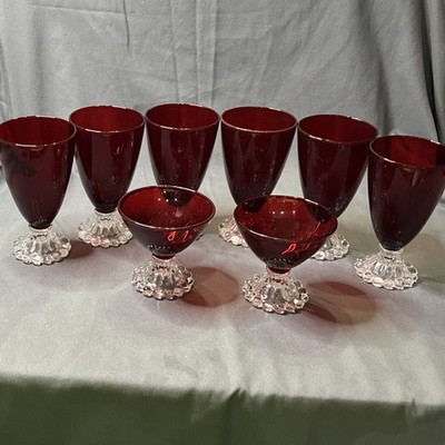 8pc  Vintage Anchor Hocking Berwick Boopie Ruby Red Glasses 2 Sherbets 6 Goblets
