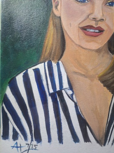 Figurative Modern Woman 9x12 Acrylic Painting Canvas Paper Artwork - Afbeelding 5 van 15
